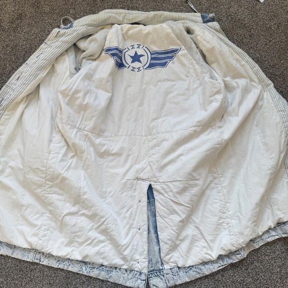 Vintage Izzi Acid Wash Cotton Long Jacket Coat Hooded Size M - Picture 9 of 13